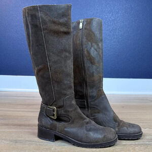 Unique Donald J. Pliner Suede Leather Knee High Riding Boots, Brown, Size 7